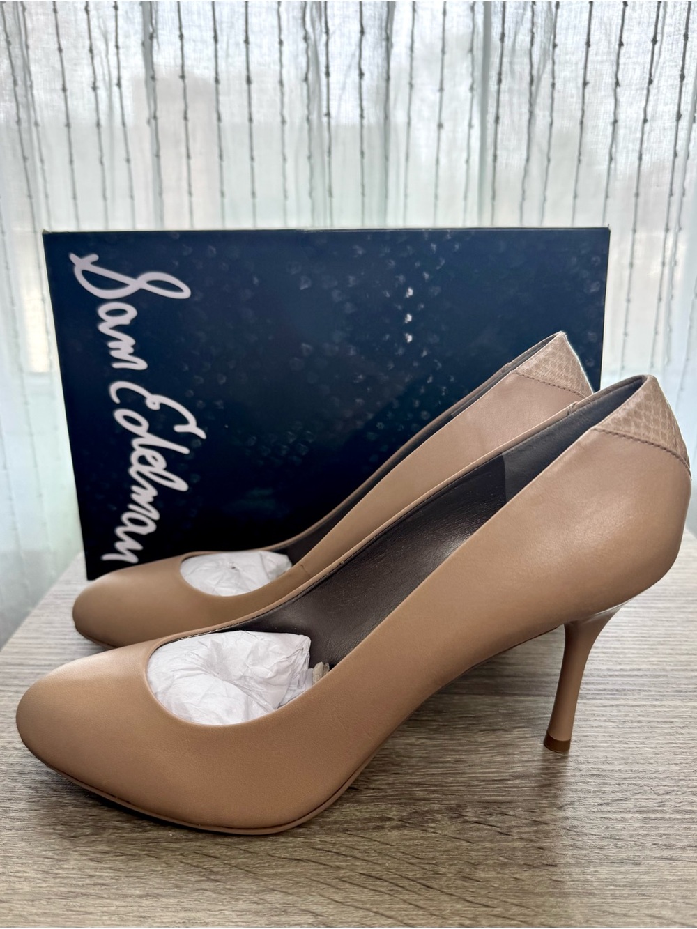 Sam Edelman Camden Classic Nude Leather Pumps Round Toe Stiletto Heels NIB Sz 9